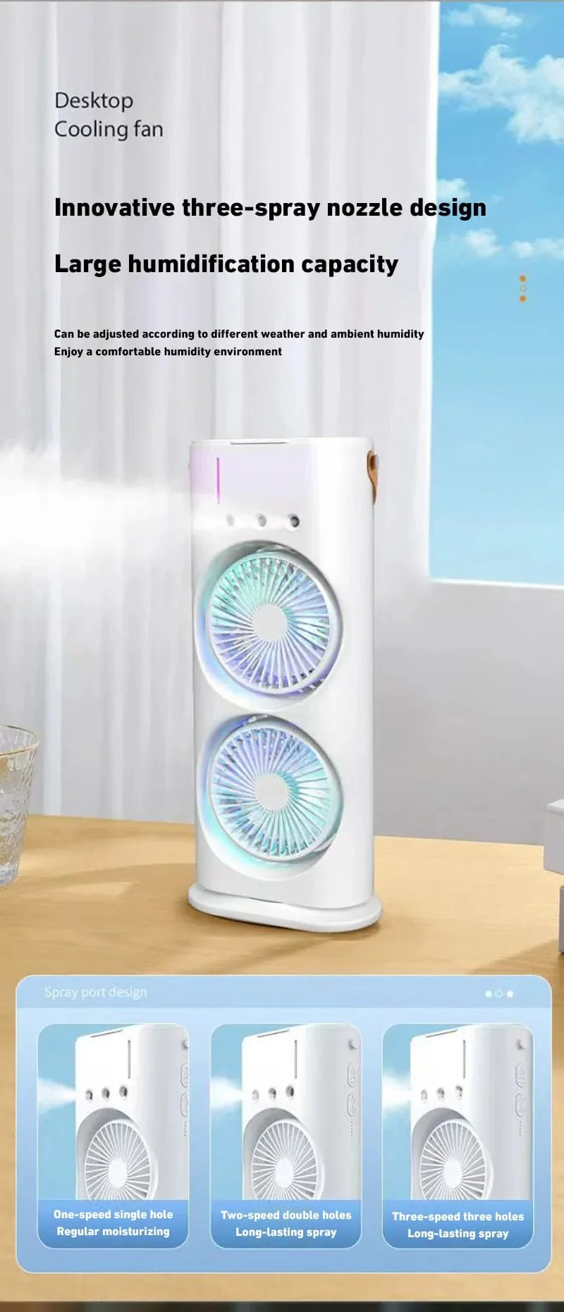 Xiaomi Neuer Sprüh-Klimaanlagenlüfter Grenzüberschreitender Kältelüfter Tragbarer Haushaltslüfter Desktop-Minilüfter mit Licht