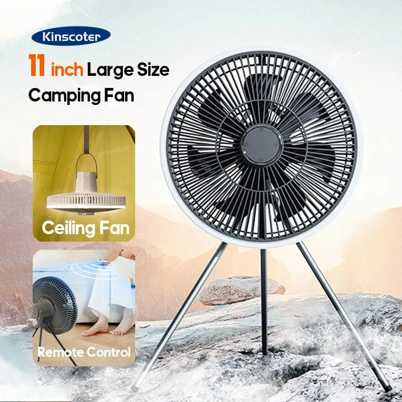 KINSCOTER 10000 mAh Camping-Ventilator für den Außenbereich, großer 11-Zoll-Deckenventilator mit LED-Beleuchtung, multifunktionaler Luftzirkulator-Kühlventilator