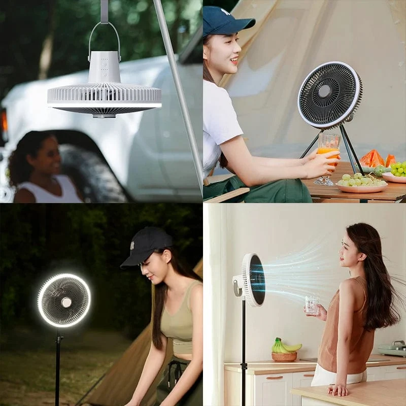KINSCOTER 10000 mAh Camping-Ventilator für den Außenbereich, großer 11-Zoll-Deckenventilator mit LED-Beleuchtung, multifunktionaler Luftzirkulator-Kühlventilator