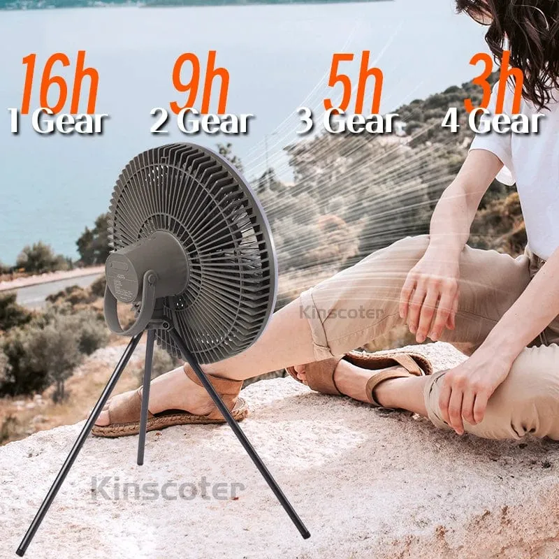 KINSCOTER 10000 mAh Camping-Ventilator für den Außenbereich, großer 11-Zoll-Deckenventilator mit LED-Beleuchtung, multifunktionaler Luftzirkulator-Kühlventilator
