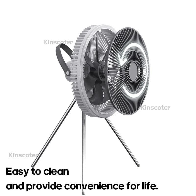 KINSCOTER 10000 mAh Camping-Ventilator für den Außenbereich, großer 11-Zoll-Deckenventilator mit LED-Beleuchtung, multifunktionaler Luftzirkulator-Kühlventilator