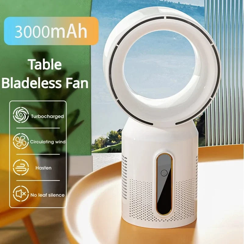 Elektrischer Tischventilator ohne Flügel, Tischventilator, 5-Gang-Turmventilator für Babykühler, Klimaanlage, wiederaufladbarer USB-Kühlventilator
