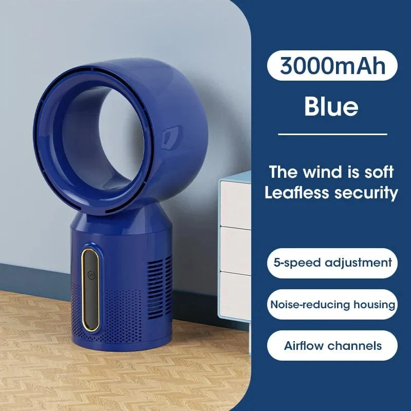 Elektrischer Tischventilator ohne Flügel, Tischventilator, 5-Gang-Turmventilator für Babykühler, Klimaanlage, wiederaufladbarer USB-Kühlventilator