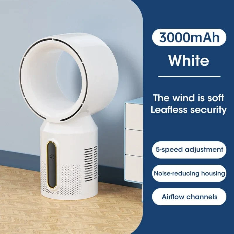 Elektrischer Tischventilator ohne Flügel, Tischventilator, 5-Gang-Turmventilator für Babykühler, Klimaanlage, wiederaufladbarer USB-Kühlventilator