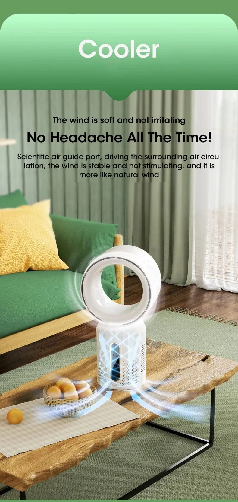 Elektrischer Tischventilator ohne Flügel, Tischventilator, 5-Gang-Turmventilator für Babykühler, Klimaanlage, wiederaufladbarer USB-Kühlventilator