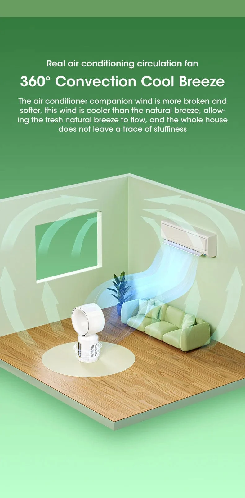Elektrischer Tischventilator ohne Flügel, Tischventilator, 5-Gang-Turmventilator für Babykühler, Klimaanlage, wiederaufladbarer USB-Kühlventilator