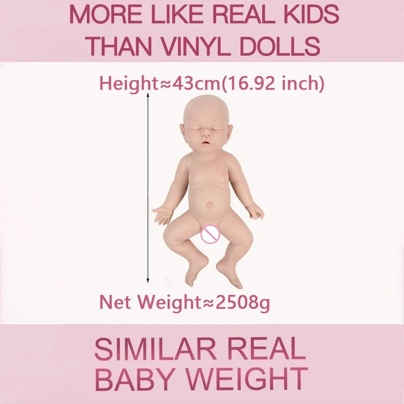 IVITA WB1528 43cm 2508g 100% Ganzkörper-Silikon Reborn Babypuppe Realistisches weiches Babyspielzeug mit Kleidung für Kinder Puppen Geschenk