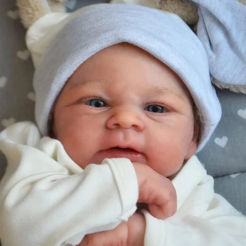 NPK 19 Zoll Elijah Neugeborenes Baby, bereits bemalte fertige Puppe, waches Reborn-Baby, Größe 3D-Haut, sichtbare Adern, Sammler-Kunstpuppe