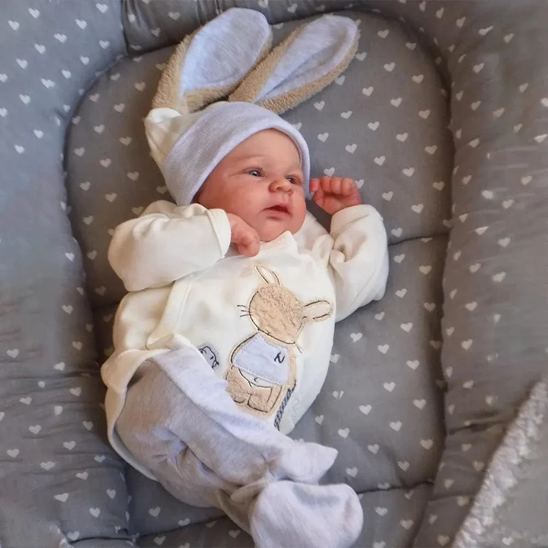 NPK 19 Zoll Elijah Neugeborenes Baby, bereits bemalte fertige Puppe, waches Reborn-Baby, Größe 3D-Haut, sichtbare Adern, Sammler-Kunstpuppe