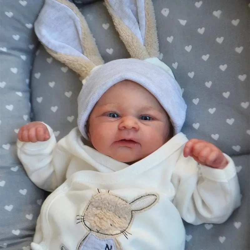 NPK 19 Zoll Elijah Neugeborenes Baby, bereits bemalte fertige Puppe, waches Reborn-Baby, Größe 3D-Haut, sichtbare Adern, Sammler-Kunstpuppe