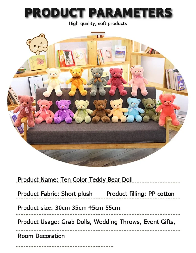 Niedlicher Teddybär Plüsch weich ausgestopfter Bär Tierspielzeug Plüschtier Kawaii Katze Baby Schlafspielzeug Wohnkultur für Kinder Mädchen Geschenke