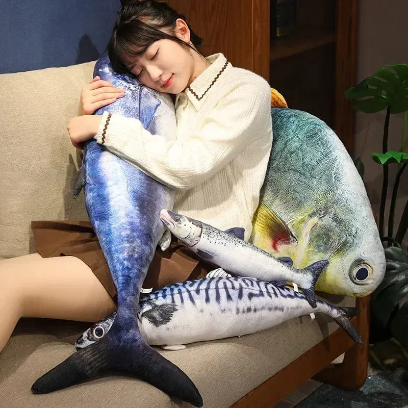 3D Simulation Fisch Plüsch Spielzeug Gefüllte Thunfisch Lachs Herbst Saury Zackenbarsch Plüsch Kissen Kreative Sofa Kissen Kissen Geschenk Kinder Spielzeug