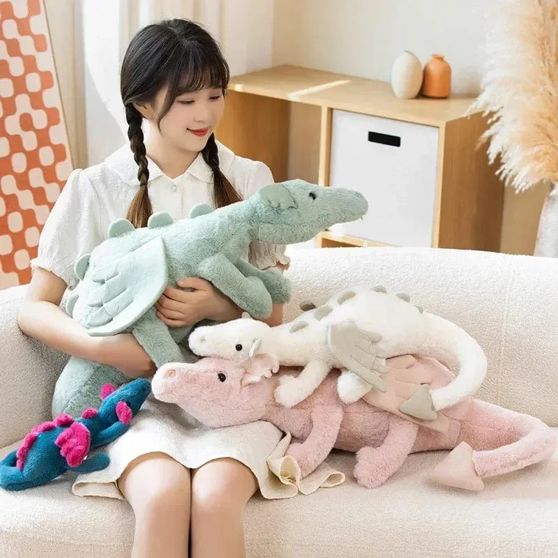 Riesiges weiches Plüschspielzeug, kleiner Drache, Plüschspielzeug, weiß, grüner Dinosaurier, Stofftier, weiche Puppe, Geburtstagsgeschenk für Kinder