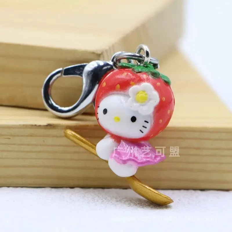 Sanrio Süße Erdbeere Hello Kitty Puppe Schlüsselanhänger Kawaii Engel Handyanhänger Kindertasche Zubehör Spielzeug Anhänger Geschenk
