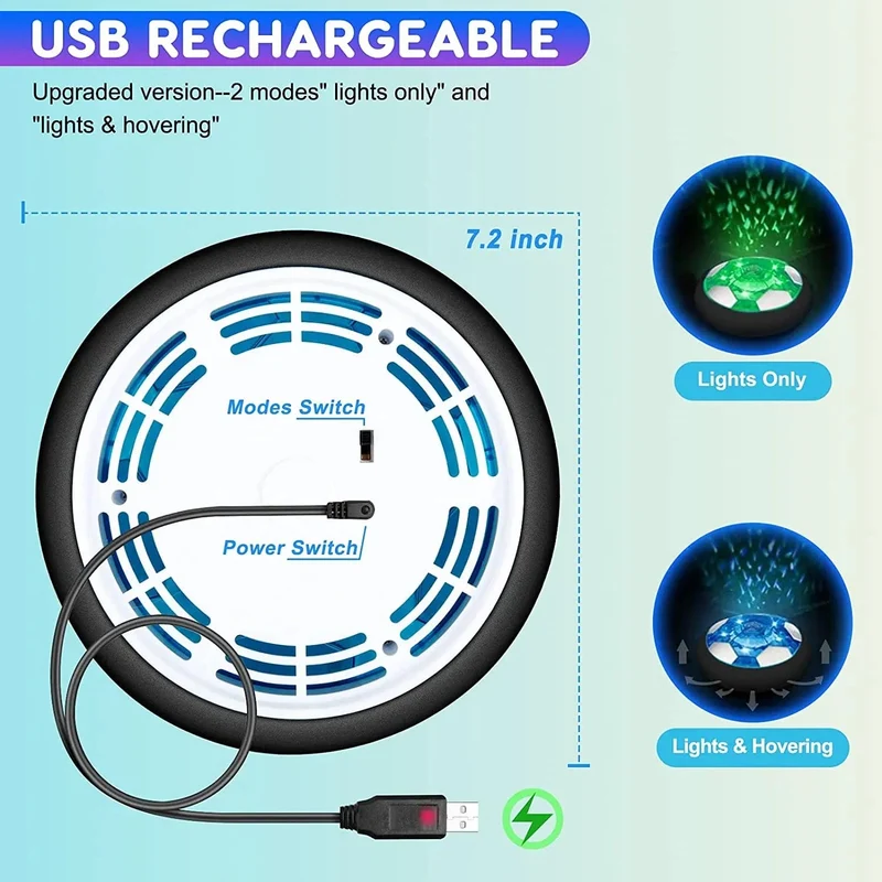 Fußball-Kinderspielzeug, wiederaufladbarer USB-Schwebeball, farbige LED-Leuchten für Kindergeschenke, gleitendes Luftkissen, schwebendes Kinder-Fußballspiel