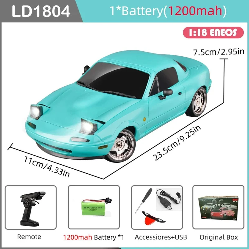 LDRC LD1804 RC Drift Car 1/18 Modell 2.4G 2WD ESP Gyroskop LED-Leuchten Vollmaßstäbliches gesteuertes Modell Kinderauto Spielzeug Geschenke