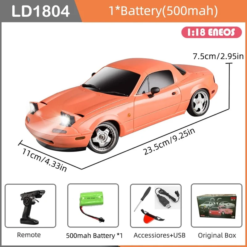 LDRC LD1804 RC Drift Car 1/18 Modell 2.4G 2WD ESP Gyroskop LED-Leuchten Vollmaßstäbliches gesteuertes Modell Kinderauto Spielzeug Geschenke