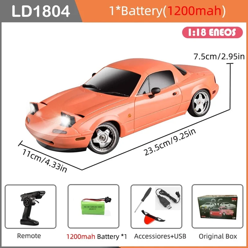 LDRC LD1804 RC Drift Car 1/18 Modell 2.4G 2WD ESP Gyroskop LED-Leuchten Vollmaßstäbliches gesteuertes Modell Kinderauto Spielzeug Geschenke
