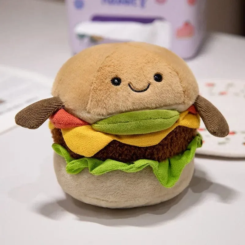 Kawaii Hamburger Plüschtier, weiches Blumenstraußkissen, lustiges Essen/Blumenkissen, süße Burgerpuppe, kreatives Geburtstagsgeschenk