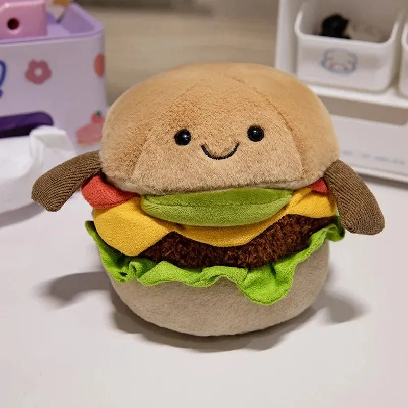 Kawaii Hamburger Plüschtier, weiches Blumenstraußkissen, lustiges Essen/Blumenkissen, süße Burgerpuppe, kreatives Geburtstagsgeschenk