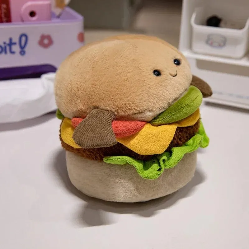 Kawaii Hamburger Plüschtier, weiches Blumenstraußkissen, lustiges Essen/Blumenkissen, süße Burgerpuppe, kreatives Geburtstagsgeschenk