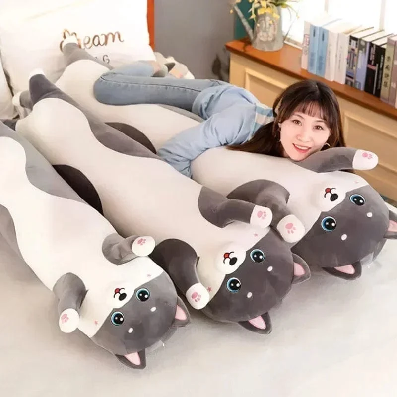 Schöne Husky-Kuscheltiere, Hunde, Wurfkissen, Seitenschlafkissen, langes Kissen, Geburtstagsgeschenk für Kinder und Erwachsene, süßes Geschenk