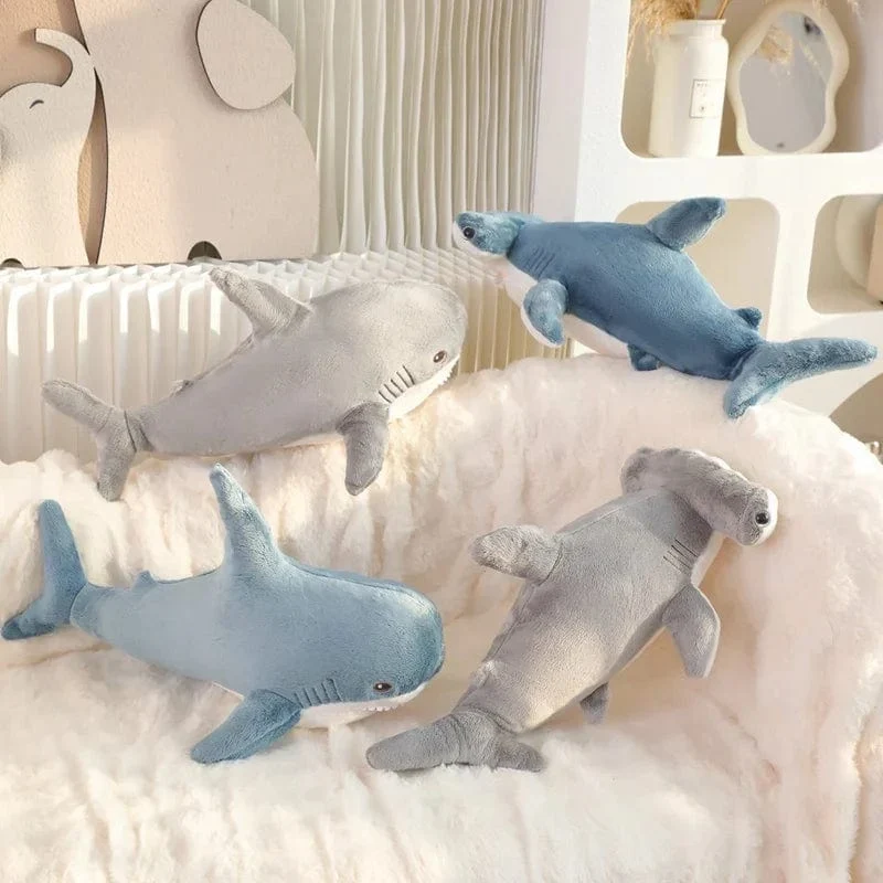 55 cm Blauhai-Plüschtier, gefüllt, weich, Cartoon, Meerestier, Puppe, Baby, Umarmungskissen, Sofakissen, schönes Kindergeburtstagsgeschenk