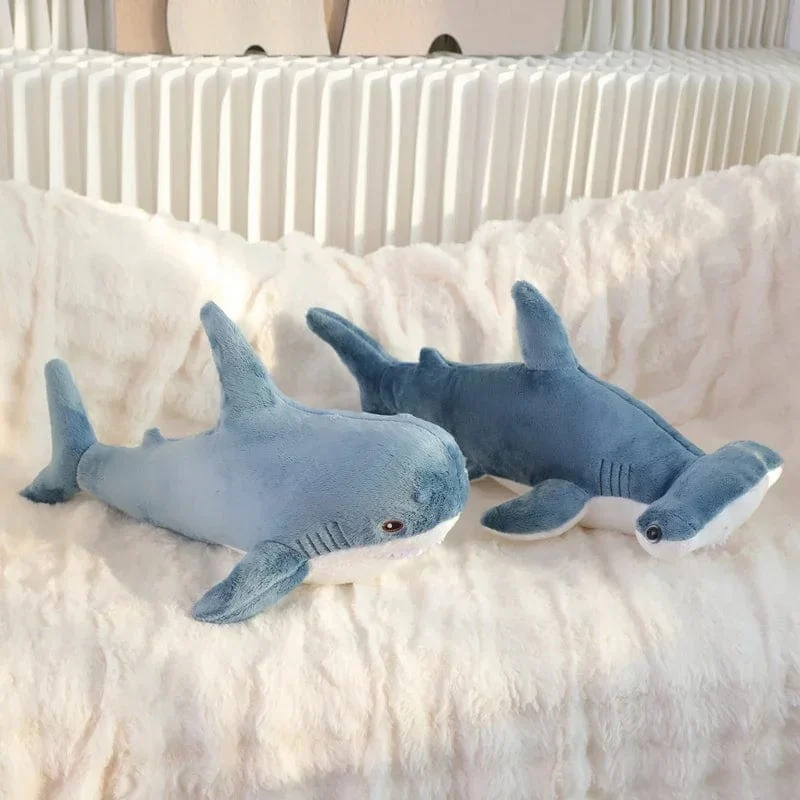 55 cm Blauhai-Plüschtier, gefüllt, weich, Cartoon, Meerestier, Puppe, Baby, Umarmungskissen, Sofakissen, schönes Kindergeburtstagsgeschenk