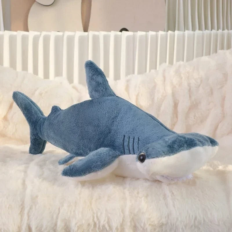 55 cm Blauhai-Plüschtier, gefüllt, weich, Cartoon, Meerestier, Puppe, Baby, Umarmungskissen, Sofakissen, schönes Kindergeburtstagsgeschenk