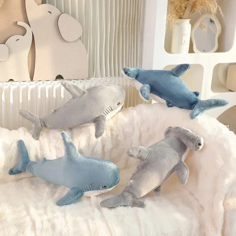 55 cm Blauhai-Plüschtier, gefüllt, weich, Cartoon, Meerestier, Puppe, Baby, Umarmungskissen, Sofakissen, schönes Kindergeburtstagsgeschenk