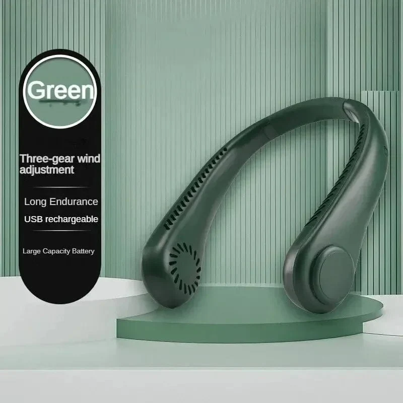 Neuer Mini-Halsventilator, tragbar, flügellos, zum Aufhängen am Hals, wiederaufladbarer 1200-mAh-Luftkühler, 3 Geschwindigkeiten, Mini-Sommersportventilatoren