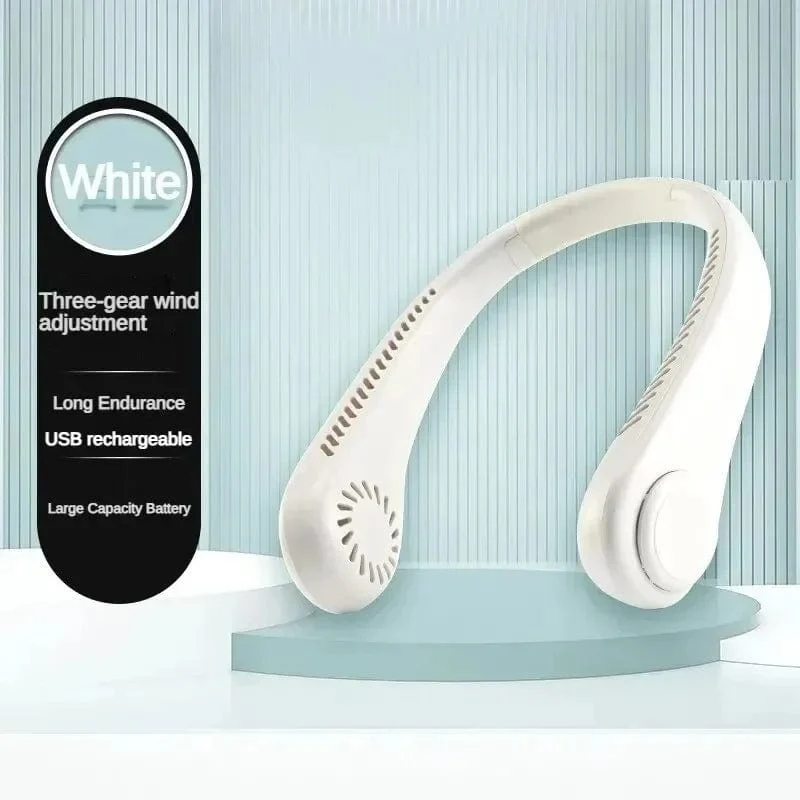 Neuer Mini-Halsventilator, tragbar, flügellos, zum Aufhängen am Hals, wiederaufladbarer 1200-mAh-Luftkühler, 3 Geschwindigkeiten, Mini-Sommersportventilatoren