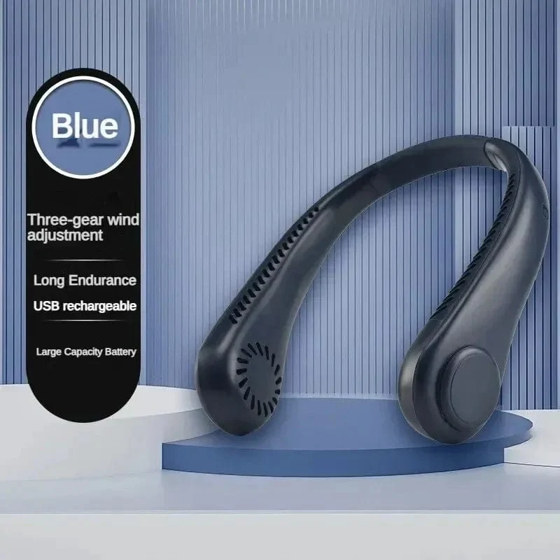 Neuer Mini-Halsventilator, tragbar, flügellos, zum Aufhängen am Hals, wiederaufladbarer 1200-mAh-Luftkühler, 3 Geschwindigkeiten, Mini-Sommersportventilatoren