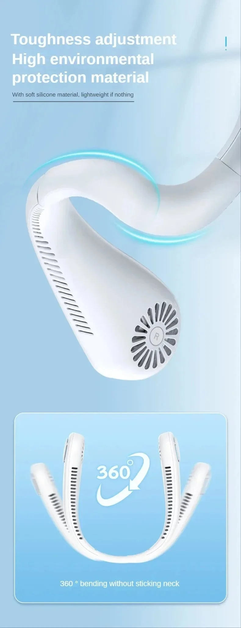 Neuer Mini-Halsventilator, tragbar, flügellos, zum Aufhängen am Hals, wiederaufladbarer 1200-mAh-Luftkühler, 3 Geschwindigkeiten, Mini-Sommersportventilatoren