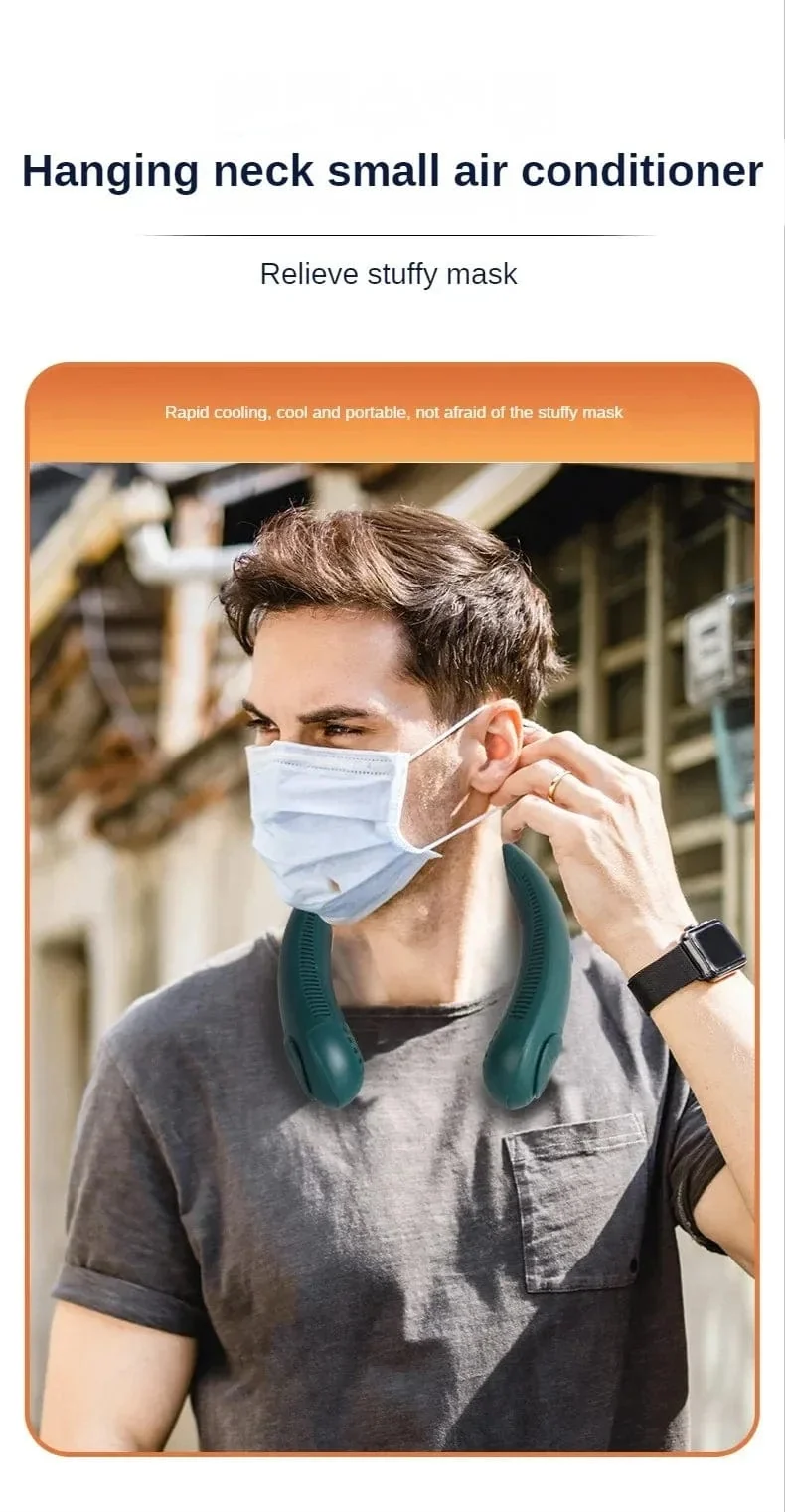 Neuer Mini-Halsventilator, tragbar, flügellos, zum Aufhängen am Hals, wiederaufladbarer 1200-mAh-Luftkühler, 3 Geschwindigkeiten, Mini-Sommersportventilatoren