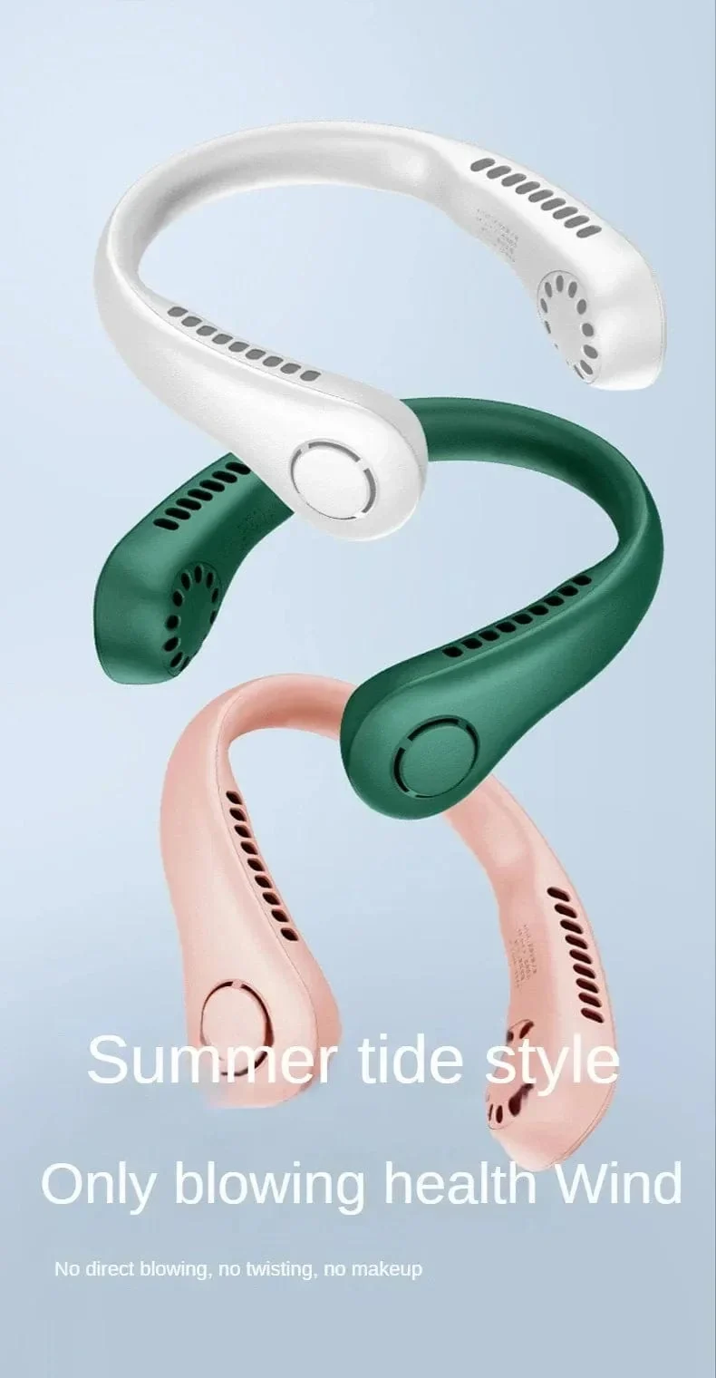 Neuer Mini-Halsventilator, tragbar, flügellos, zum Aufhängen am Hals, wiederaufladbarer 1200-mAh-Luftkühler, 3 Geschwindigkeiten, Mini-Sommersportventilatoren