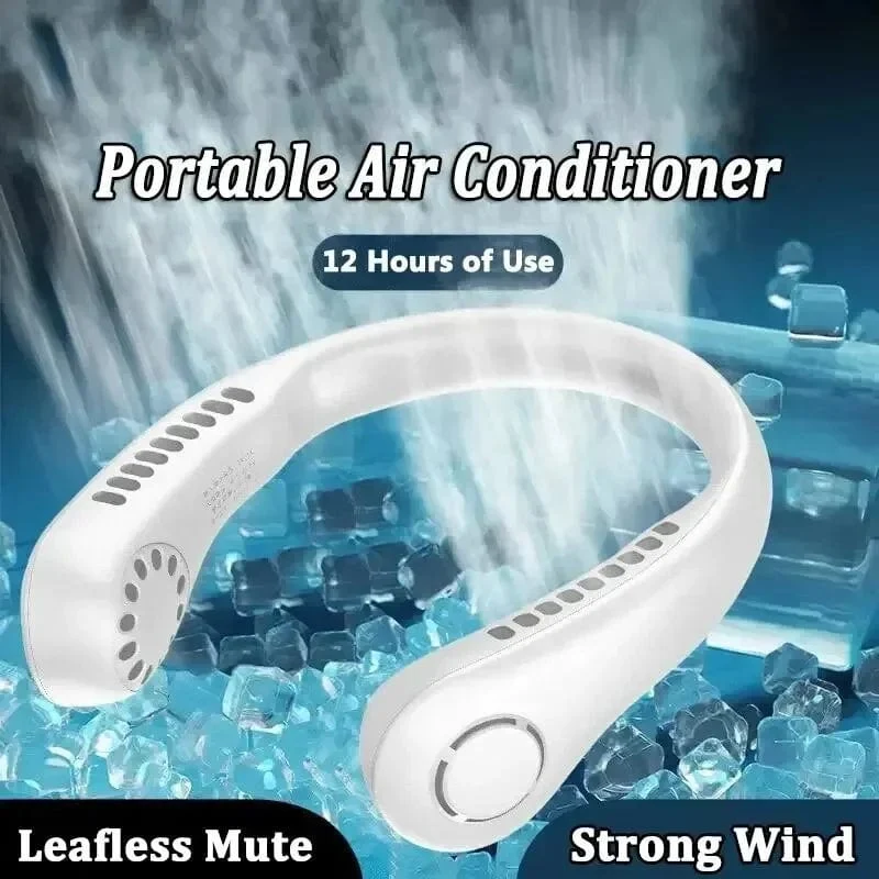 2024 1200 mAh Neuer Mini-Halsventilator Tragbarer, blattloser, wiederaufladbarer Hals-Luftkühler 3-Gang-Mini-Sommersportventilator für den Außenbereich