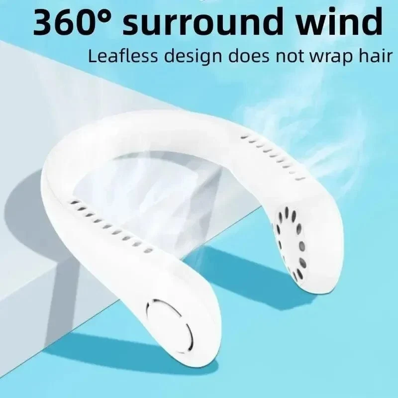 2024 1200 mAh Neuer Mini-Halsventilator Tragbarer, blattloser, wiederaufladbarer Hals-Luftkühler 3-Gang-Mini-Sommersportventilator für den Außenbereich
