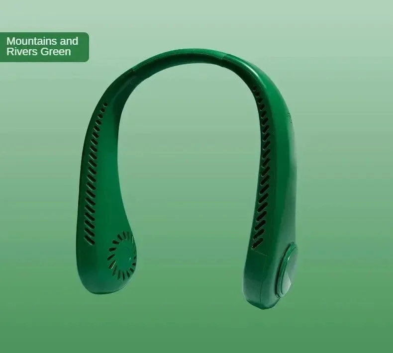 2024 1200 mAh Neuer Mini-Halsventilator Tragbarer, blattloser, wiederaufladbarer Hals-Luftkühler 3-Gang-Mini-Sommersportventilator für den Außenbereich