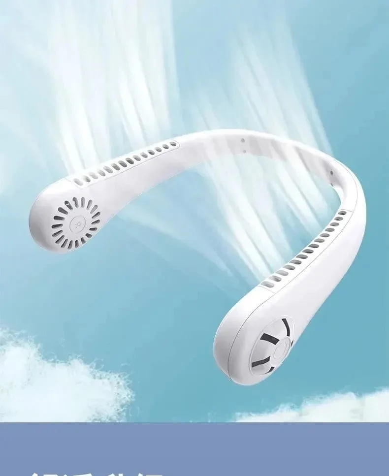 2024 1200 mAh Neuer Mini-Halsventilator Tragbarer, blattloser, wiederaufladbarer Hals-Luftkühler 3-Gang-Mini-Sommersportventilator für den Außenbereich