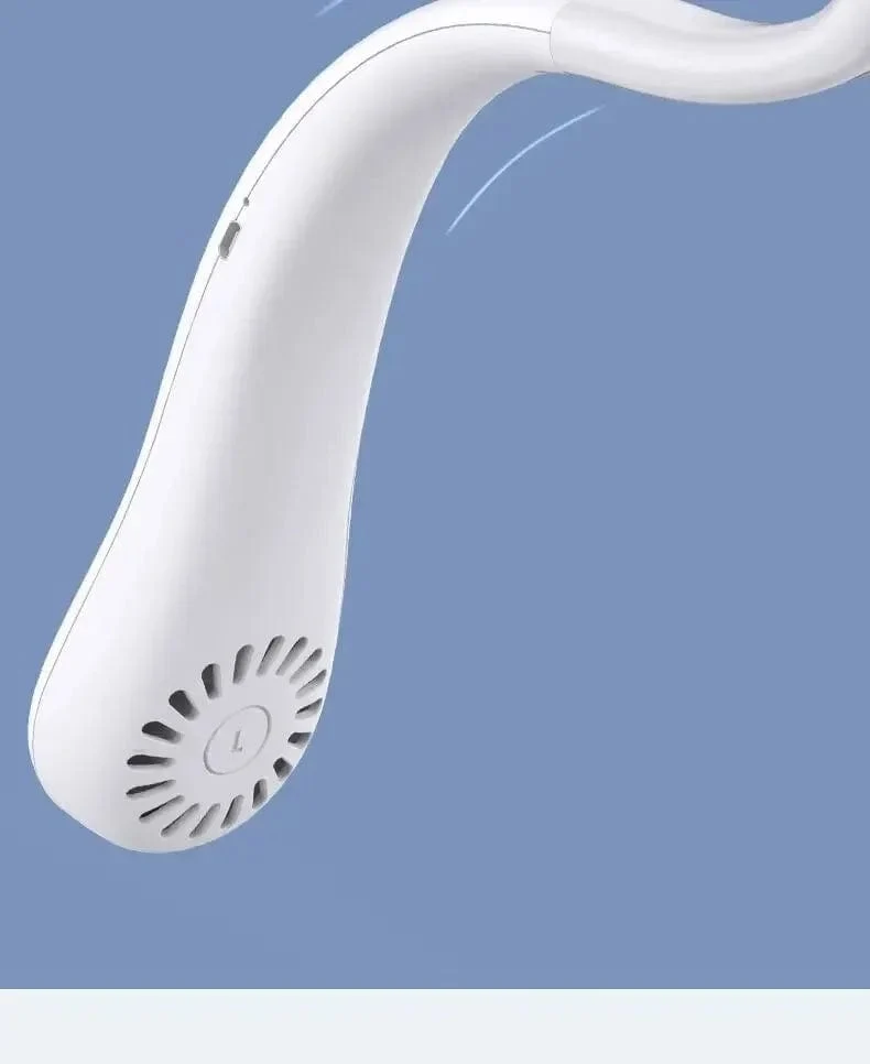 2024 1200 mAh Neuer Mini-Halsventilator Tragbarer, blattloser, wiederaufladbarer Hals-Luftkühler 3-Gang-Mini-Sommersportventilator für den Außenbereich