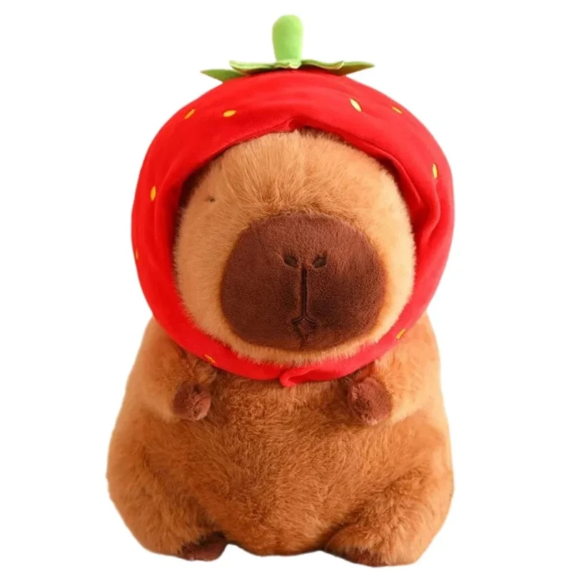Süßes Capybara-Plüschtier, Kawaii, flauschiges Capybara mit Schildkrötentasche, Erdbeerkappe, Kuscheltiere, Kindergeschenk, Heimdekoration