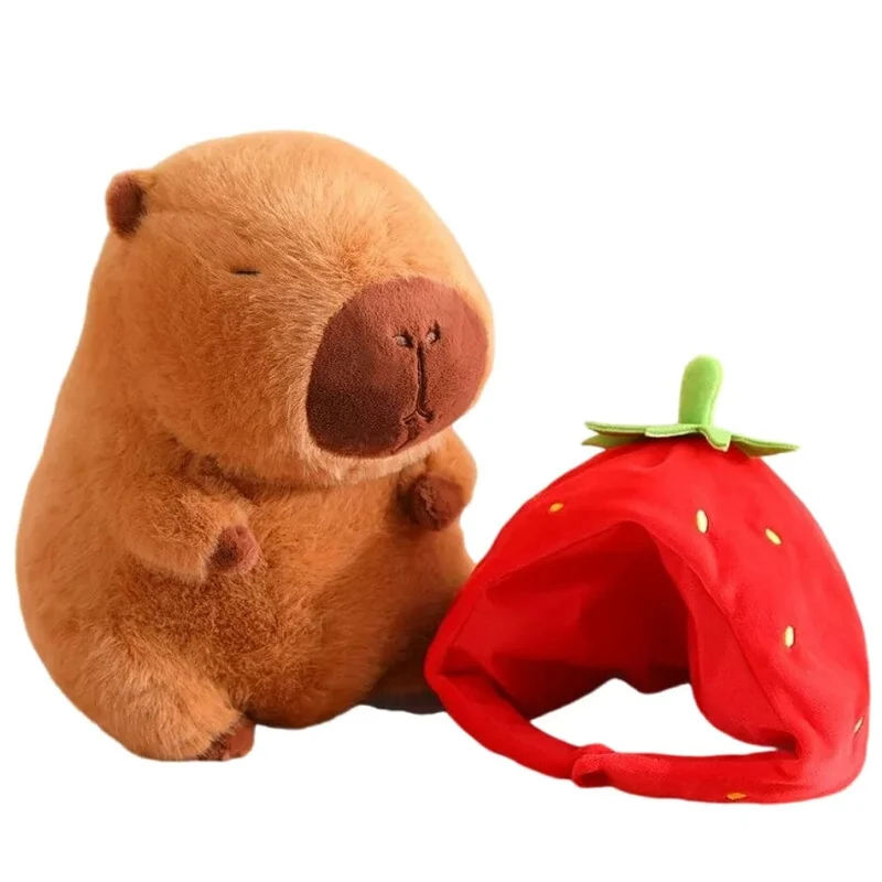 Süßes Capybara-Plüschtier, Kawaii, flauschiges Capybara mit Schildkrötentasche, Erdbeerkappe, Kuscheltiere, Kindergeschenk, Heimdekoration