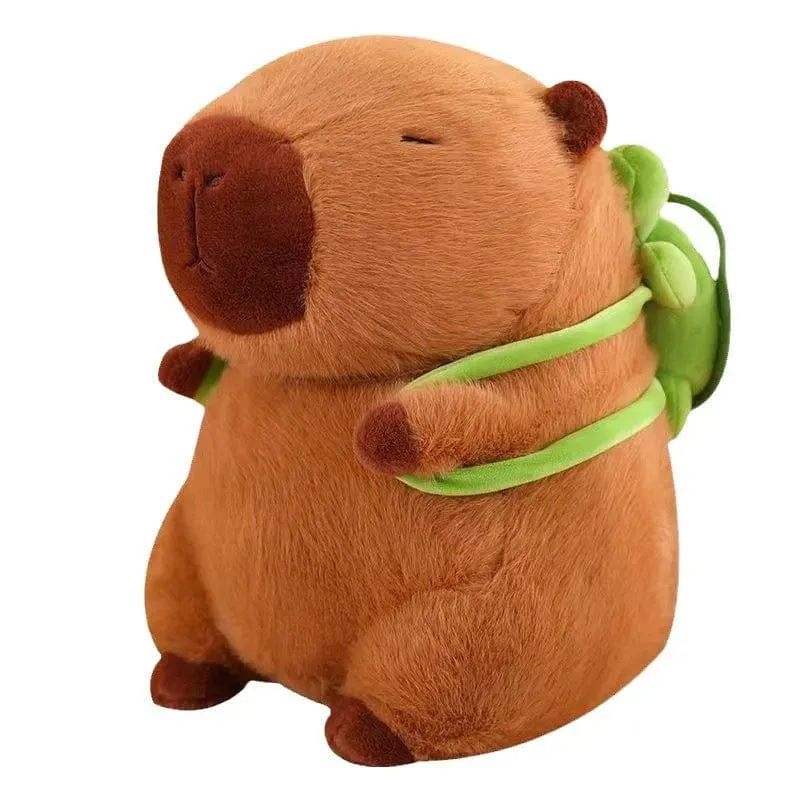 Süßes Capybara-Plüschtier, Kawaii, flauschiges Capybara mit Schildkrötentasche, Erdbeerkappe, Kuscheltiere, Kindergeschenk, Heimdekoration