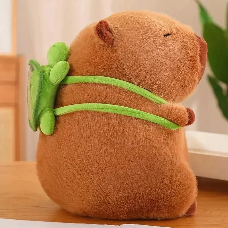 Süßes Capybara-Plüschtier, Kawaii, flauschiges Capybara mit Schildkrötentasche, Erdbeerkappe, Kuscheltiere, Kindergeschenk, Heimdekoration