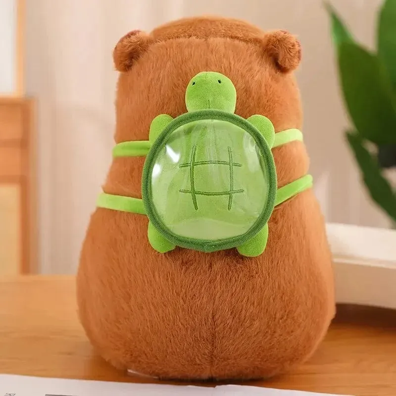 Süßes Capybara-Plüschtier, Kawaii, flauschiges Capybara mit Schildkrötentasche, Erdbeerkappe, Kuscheltiere, Kindergeschenk, Heimdekoration