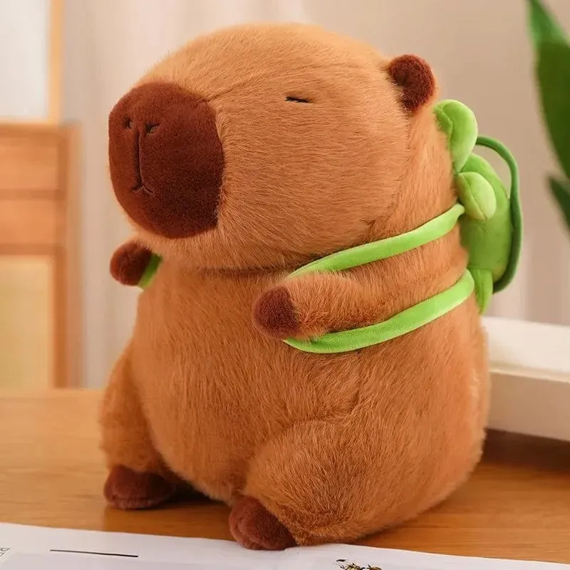 Süßes Capybara-Plüschtier, Kawaii, flauschiges Capybara mit Schildkrötentasche, Erdbeerkappe, Kuscheltiere, Kindergeschenk, Heimdekoration