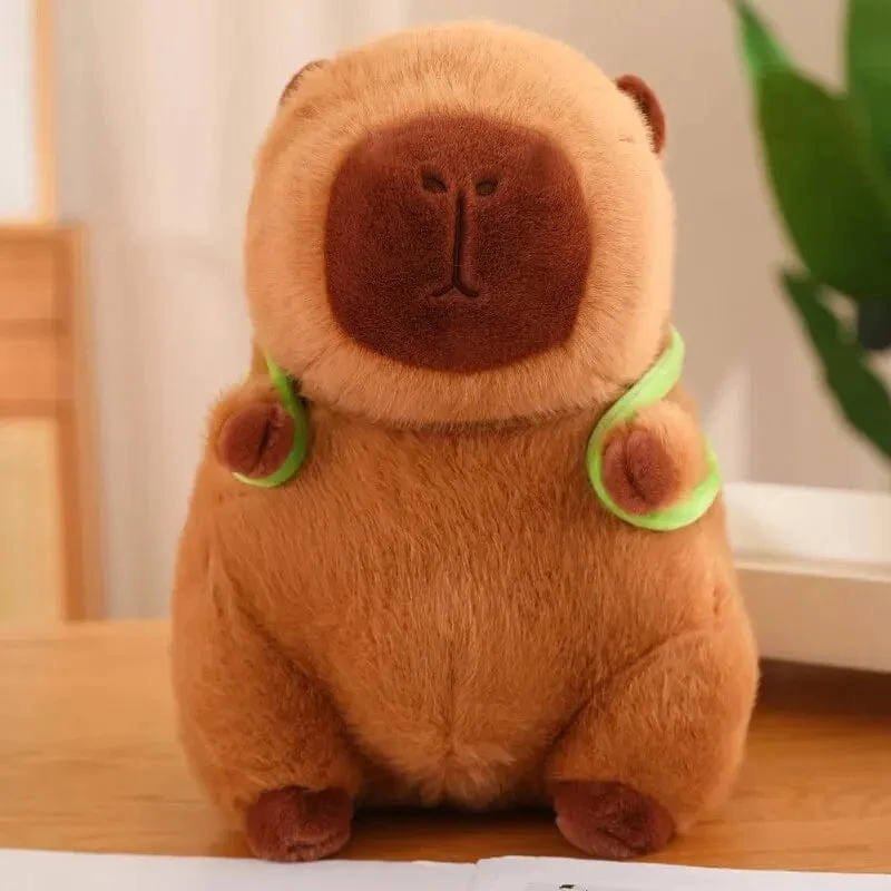 Süßes Capybara-Plüschtier, Kawaii, flauschiges Capybara mit Schildkrötentasche, Erdbeerkappe, Kuscheltiere, Kindergeschenk, Heimdekoration