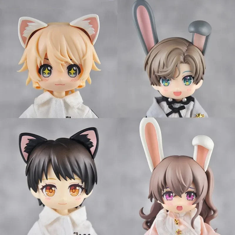 OB11 Puppenmagnet schwarze Katzenohren weiße Hasenohren Ersatzkopf Zubehör für Nendoroids, Obitsu 11, Gsc Kopf, 1/12 Bjd