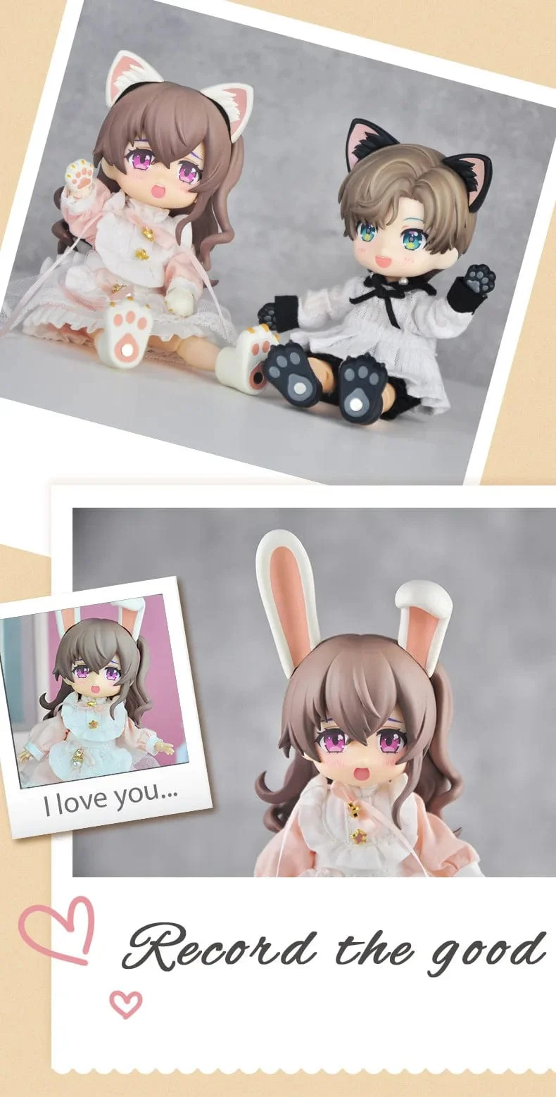 OB11 Puppenmagnet schwarze Katzenohren weiße Hasenohren Ersatzkopf Zubehör für Nendoroids, Obitsu 11, Gsc Kopf, 1/12 Bjd